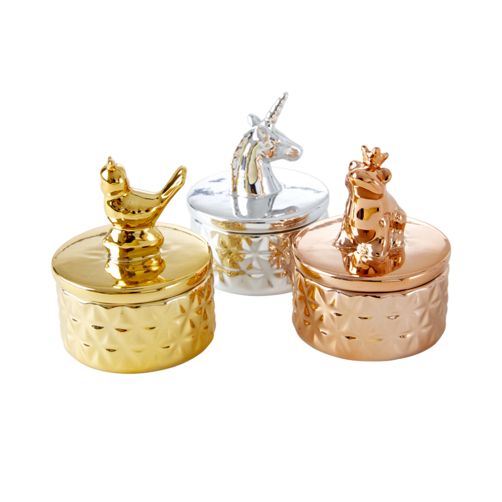 Silver Porcelain Trinket Box With Unicorn by Rice DK